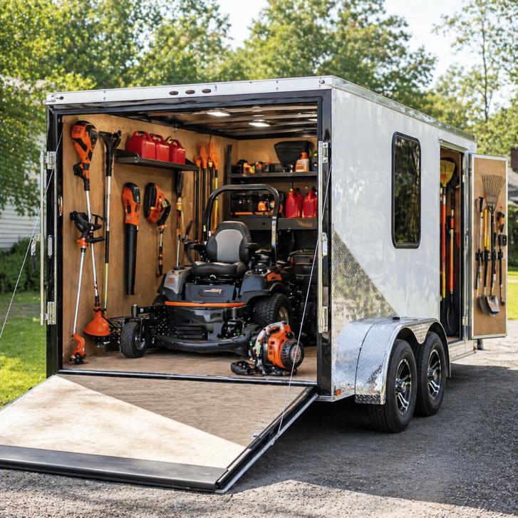 Custom enclosed trailer for lawn equipment and tools