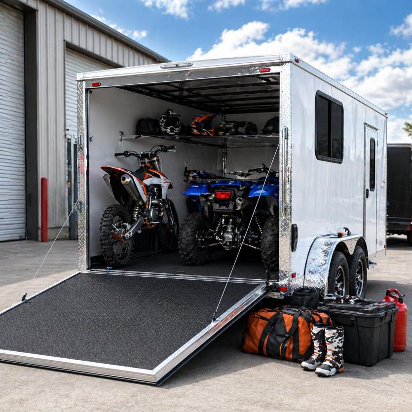 Custom enclosed trailer for toy hauler style setups