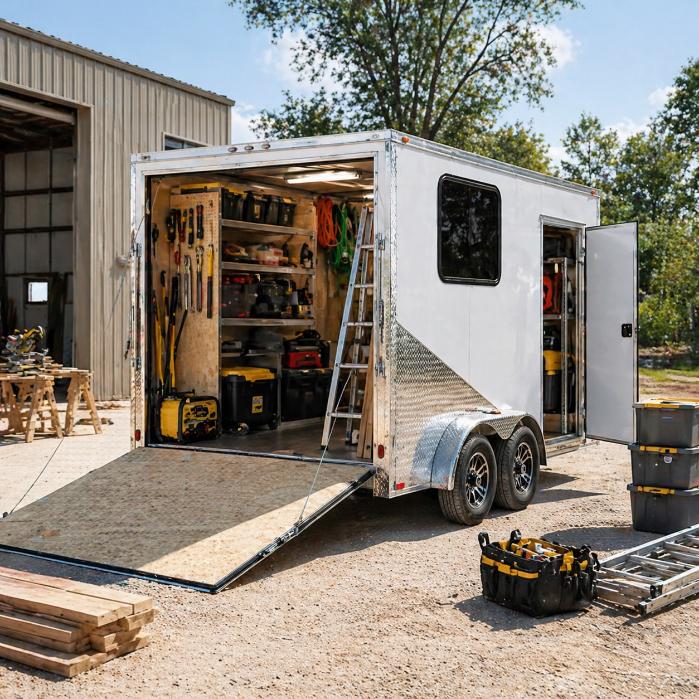 Custom enclosed trailer for contractor and jobsite use